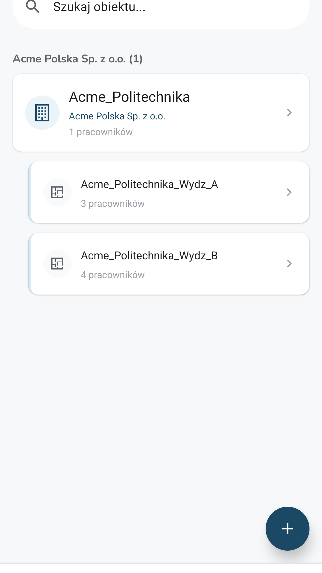 Hierarchia obiektów z obecnością pracowników