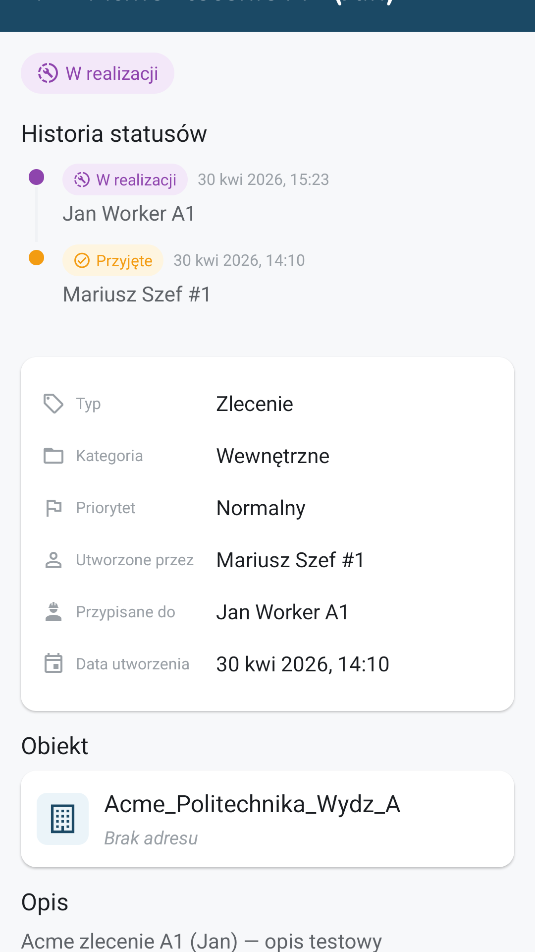 Workflow zlecenia w apce